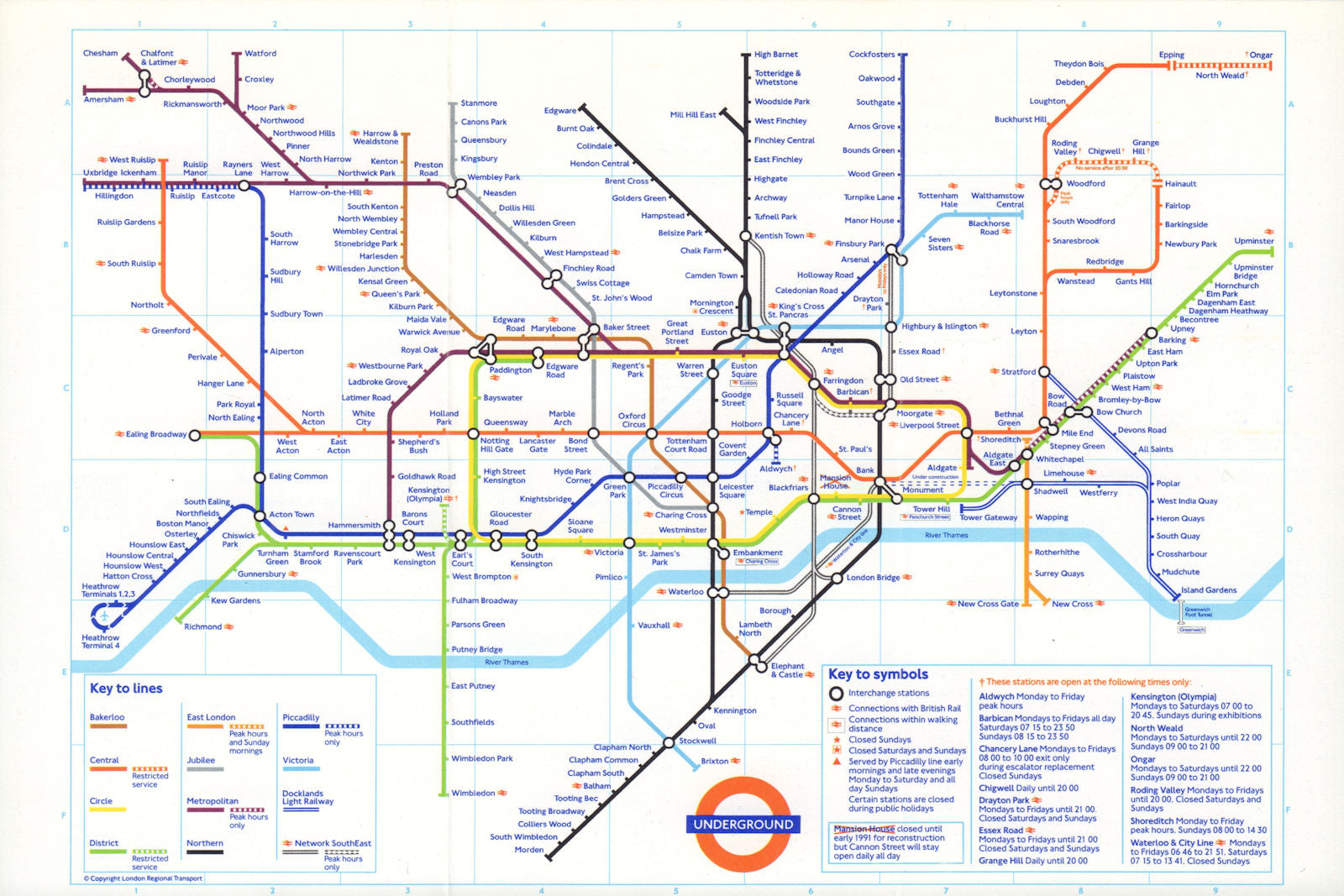 LONDON UNDERGROUND tube journey planner map. DLR u/c Bank-Shadwell. April 1990
